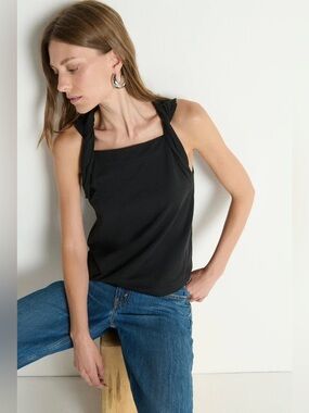 Nation Los Angeles Sabrina Twist Strap Tank Jet Black NWT Medium Pima Cotton